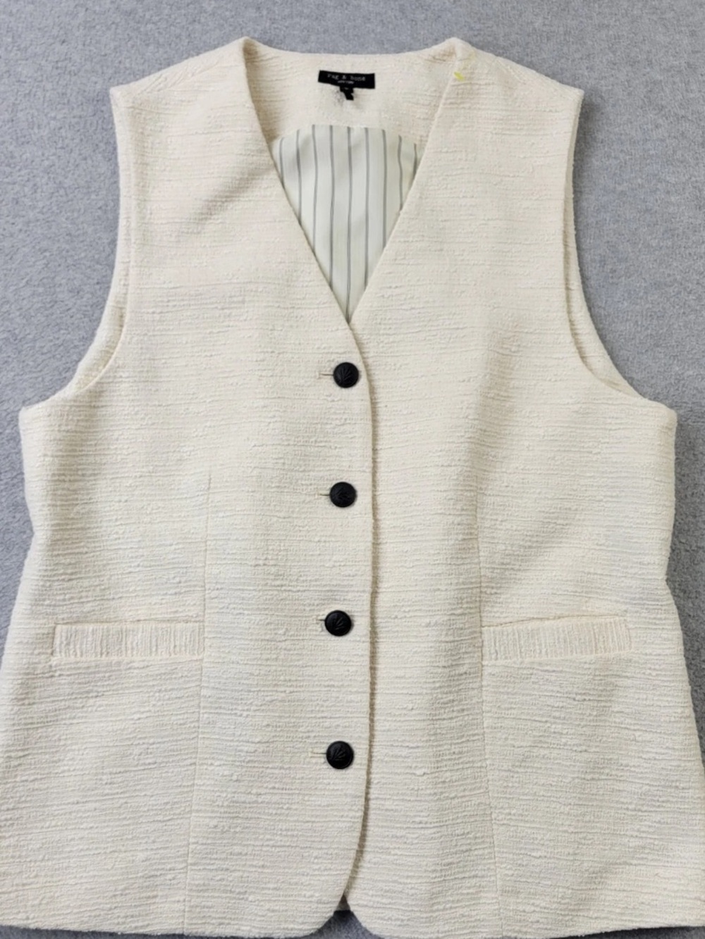 Rag & Bone Cream Textured Long Vest with adjustable tab size Large